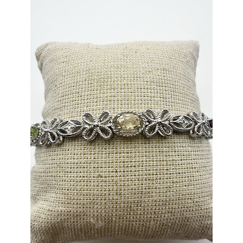 Platinum Plated Natural Amethyst Citrine Garnet Peridot Topaz Tennis Bracelet